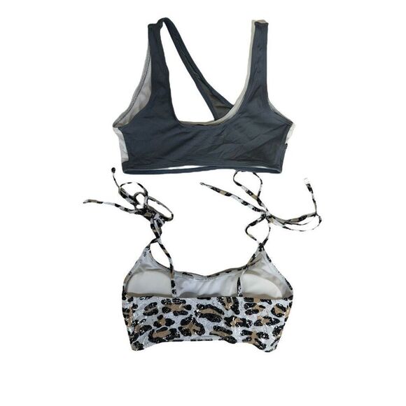Bikini Swimwear Top Bundle in Animal Print SHEIN & Ribbed Colorblock Icon Swim X - Picture 2 of 8